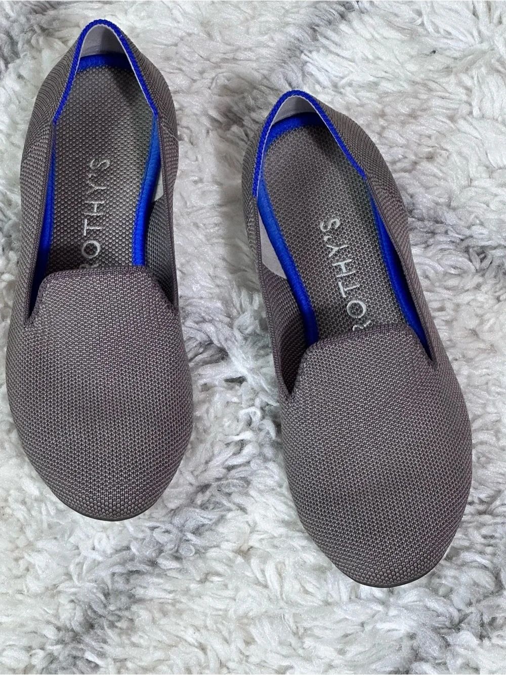 Rothy's Women's Gray Knit Slip-On Flats with Blue Trim